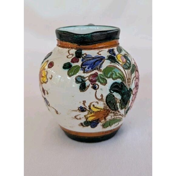 Vtg Italian Pottery Colorful Hand Painted Floral Pitcher 3.5" Signed/Numbered - Picture 2 of 8